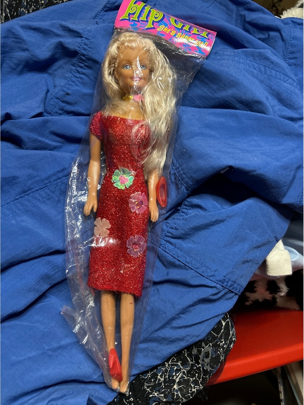 Vintage Hip Girl Fashion Doll in Red Dress with Floral Details